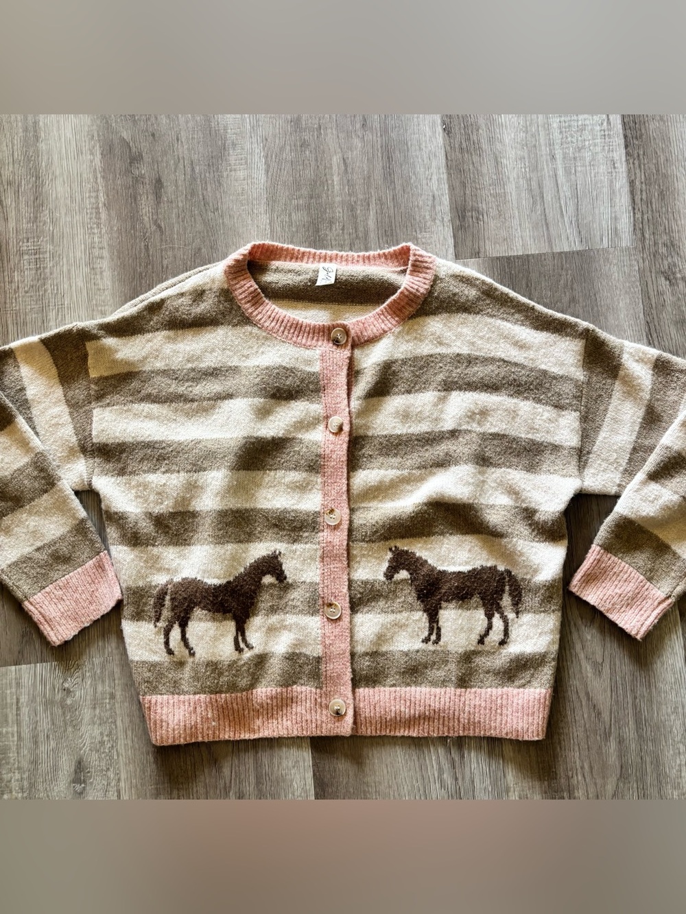 Urban Daizy Jacquard Striped Horse Button-Front Knit Cardigan Sweater Size M/L
